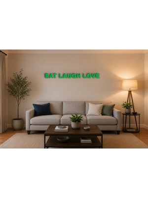 Boyutron Eat Laugh Love Modern 3D Baskı Dekoratif Duvar Yazısı Tablo - Green - 15 cm Yükseklik