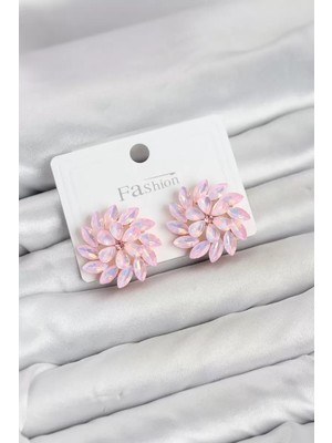 Uravas Store Pembe Renk Kristal Taşlı Çiçek Model Kadın Küpe TJ-BKP11919