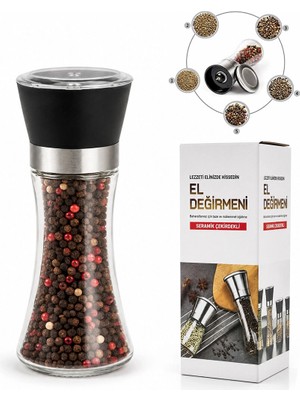 Uravas Store Hand Grınder Büyük Cam Hazneli - Pls.kapaklı - Krom Belli Tuz - Baharat Öğütücü (5047)