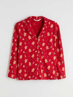 Lc Waikiki Yeni Sezon Gömlek Yaka Yılbaşı Temalı Kadın Pijama Üstü