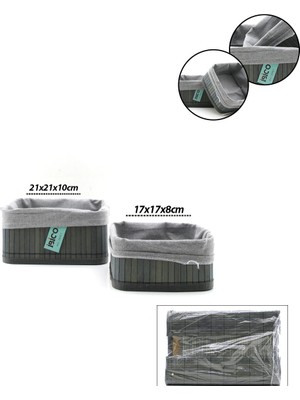 Uravas Store Gri 2 Boy Kare Bambu Kenar Organizer Sepet Ahşap Altlık - Bezli 18X21CM (5047)