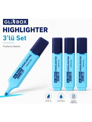 Globox Mavi Highlighter Kalem 3 Adet