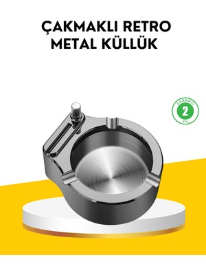 Uravas Store Çakmaklı Küllük Paslanmaz Metal Yuvarlak Tasarım