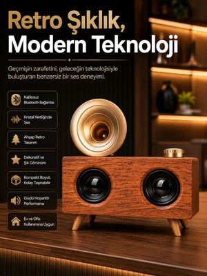 Uravas Store Gramafon Nostaljik Radyo Yüksek Ses Kalitesi USB Tf Kart Aux