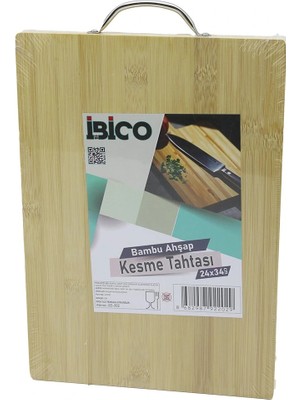 Uravas Store 24X34 x 1.7cm Lux Ahşap Bambu Kesim Panosu - Kesme Tahtası Metal Kulplu (5047)
