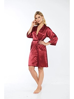 Renas Store Bordo Ipek Saten Sabahlık