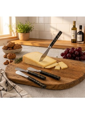 Renas Store 5 Parça  Uzun Kahvaltı Bıçak - Siyah Mermer Desen Saplı 16.5 cm (5528)