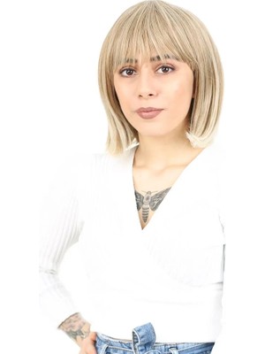 Renas Store Küt Kahküllü Fiber Sen Peruk / Karamel / Platin Röfleli