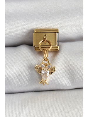 Renas Store 316L Çelik Sallantılı Zirkon Taşlı Yengeç Model Gold Renk Nomination Charm