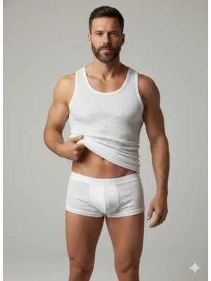 Renas Store Erkek Beyaz File Tank Top Boxer Takımı