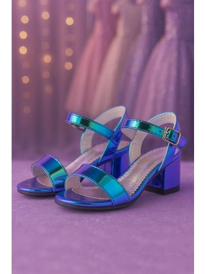 Hapshoe Kids Pony Hologram Mor-Yeşil Kalın Topuklu Kız Çocuk Abiye Ayakkabı