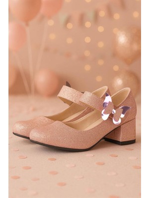 Hapshoe Kids Winx Pudra Işıltılı Kelebekli Kız Çocuk Topuklu Ayakkabı