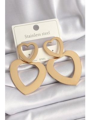 Renas Store 316L Çelik Gold Renk Kalp Model Kadın Küpe