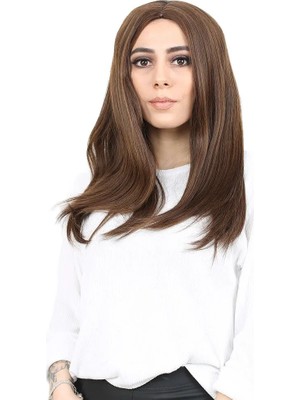 Renas Store Kahkülsüz Fiber Sen Orta Boy Düz Peruk / Kahve Karamel