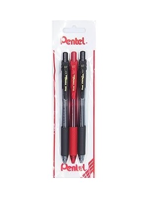 Renas Store Pentel Energel 0.7 mm Likit Roller Kalem 2xsiyah/1xkırmızı 3'lü Set