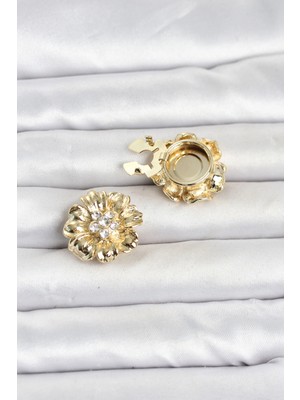 Renas Store Çiçek Model Zirkon Taşlı Düğme Veya Manşet Broşu