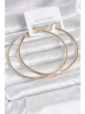 Renas Store Gold Renk Pirinç Köşeli Kenar Halka 72 mm Kadın Küpe - TJ-BKP11769