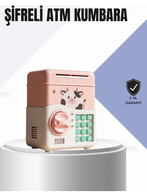 Renas Store Pembe Elektronik Şifreli Otomatik Para Çeken Atm Kumbarası