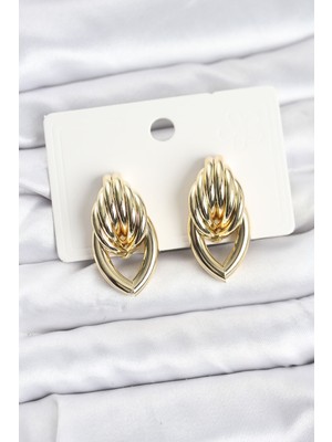 Renas Store Pirinç Gold Renk Sarmal Damla Model Vintage Kadın Küpe