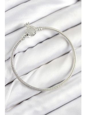 Renas Store Pirinç Charm Zirkon Taşlı Taç Model Gümüş Renk Kadın Bileklik