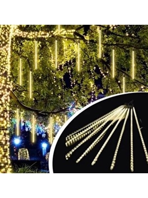 Renas Store 10'lu 45 cm Plastik Meteor LED USB 2m Kablo Sarı Renk Ağaç Işığı – Renk Değiştiren Asmalı Dekoratif Bahçe ve Dış Mekan Aydınlatması