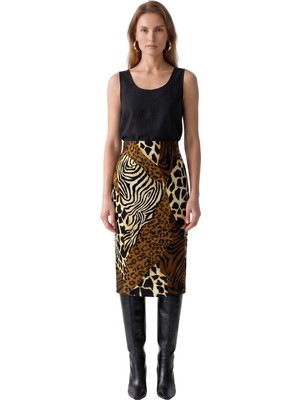 ROMAN Leopar Desenli Etek Kahve MDK16098_005