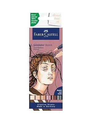 Renas Store Faber-Castell Gofa Sketch Portre Markör Seti, 6’lı, Çift Uçlu, 0.6 mm Fineliner Uç, Kalıcı Mürekkep, Alkol Bazlı, Geri Dönüşümlü Gövde