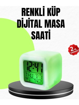 Renas Store Gece Lambası Fonksiyonlu Renk Değiştiren LED Küp Dijital Saat