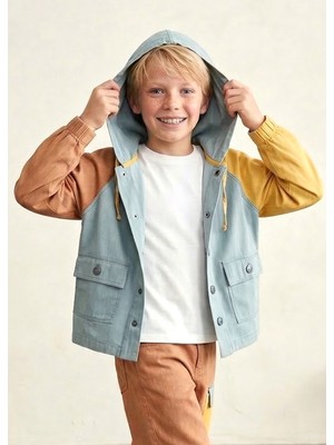 OZMOZ %100 Pamuk Kapüşonlu Ince Denim Baharlık Erkek Çocuk Ceket