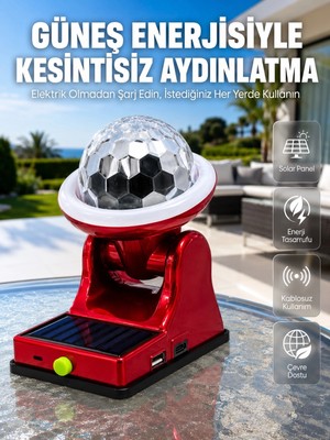 Renas Store Şarjlı Rgb Projektör Lamba Güneş Enerjili Çok Fonksiyonlu Disco Işık Lambası