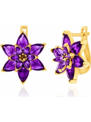 Hanno Telkari Gümüş Gold Mor Lotus Çiçeği Kadın Küpe