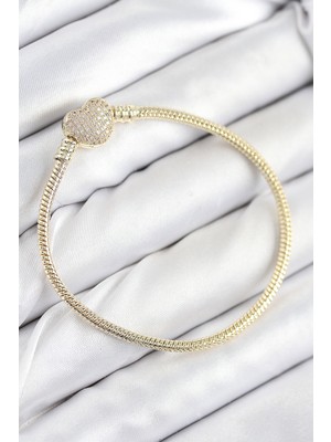 Renas Store Pirinç Charm Zirkon Taşlı Kalp Model Gold Renk Kadın Bileklik