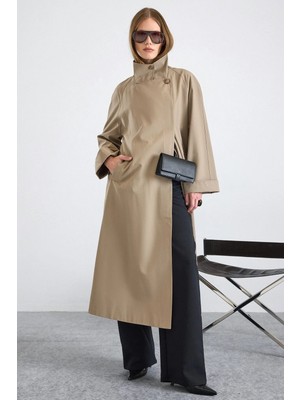 Olcay Dik Yaka Oversize Su Itici Özellikli Trençkot Taş 6874