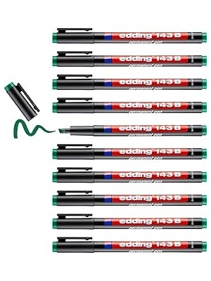 Renas Store Edding 143 B Permanent Kalem - Asetat Kalemi Yeşil - 10 Kalem - Kesik Uç 1-3 mm