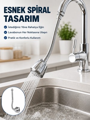 Renas Store Çok Fonksiyonlu Musluk Uzatma Aparatı 360° Hareketli Krom Musluk Başlığı
