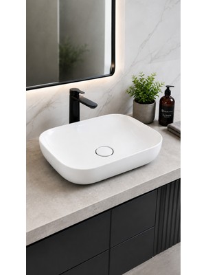 Lapino PREMIUM TEZGAH ÜSTÜ LAVABO 60*40 CM BEYAZ (6260)