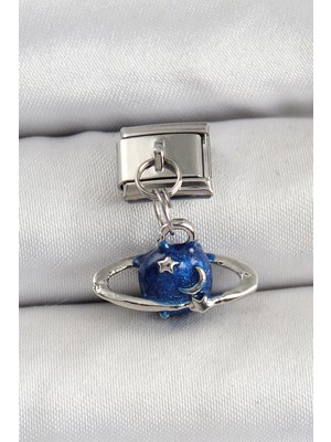 Renas Store 316L Çelik Sallantılı Satürn Model Gümüş Renk Nomination Charm