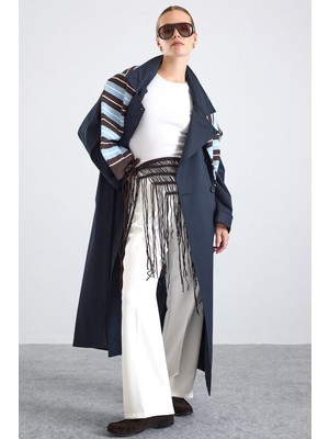 Olcay Dik Yaka Oversize Su Itici Özellikli Trençkot Lacivert 6874