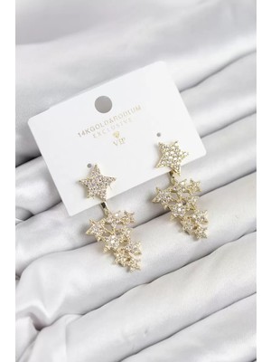 Renas Store Yıldız Model Gold Renk Zirkon Taşlı Küpe TJ-BKP11891