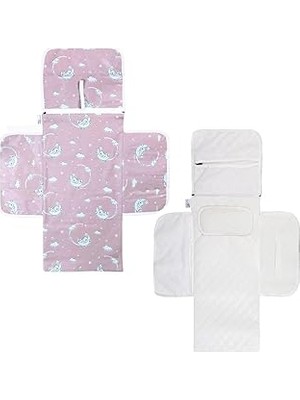 Renas Store Baby'ness Çanta Boy Alt Değiştirme Bakım Seti, Sıvı Geçirmez, Leke Tutmaz, Aydede Desenli, Desenli, Pembe, 70X35CM