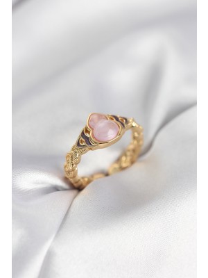 Renas Store Gold Renk Pembe Damla Model Kadın Yüzük