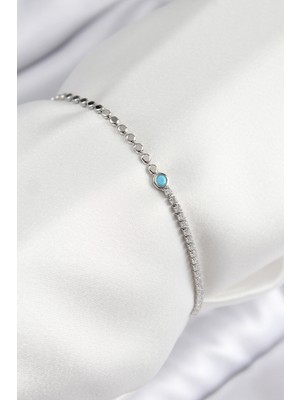 Renas Store Pirinç Zirkon Taşlı Boncuk Model Ezme Zincir Gümüş Renk Kadın Bileklik