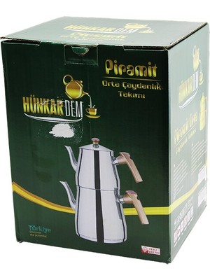 Renas Store Piramit Orta Boy Çelik Çaydanlık Seti - Takımı Renkli Bakalit Kulp Üst Demlik : 1.1lt - Alt Suluk: 2lt Kendinden Süzgeçli