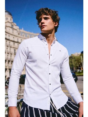 Düz Çıtçıtlı Slim Fit Kot Gömlek