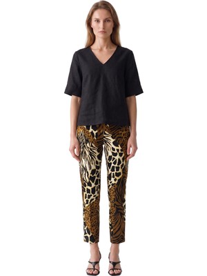 ROMAN Leopar Desenli Pantolon Kahve MDK16099_005