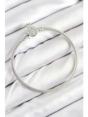 Renas Store Pirinç Charm Zirkon Taşlı Taç Model Gümüş Renk Kadın Bileklik