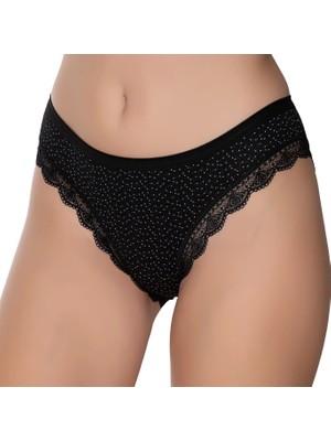 Gümüş 6066 12'li Kadın Likralı Paça Dantelli Puantiyeli Bikini