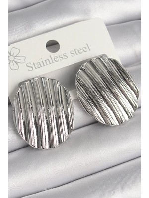 Renas Store Pirinç Gümüş Renk Sallantı Işlemeli Daire Plaka Model Kadın Küpe - TJ-BKP10229