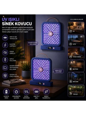 Hediye Bahçesi Uv Işıklı Sinek Kovucu - Şarjlı ve Elektrik Çarpmalı - Dijital Ekranlı