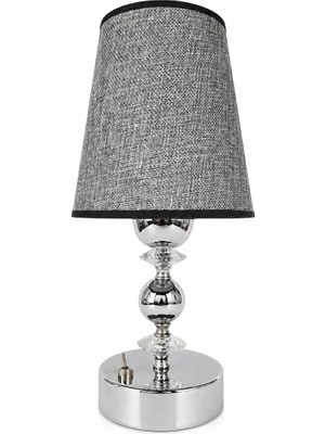 Fey Abajur Abajur Pilli LED Masa Abajuru El Yapımı Krom Kristal Gri Kumaş Şapkalı Dekoratif Gece Lambası 9V Pil Dahil 32 cm Büyük Gri Şapka  Plst. krst-Yuvarlak top